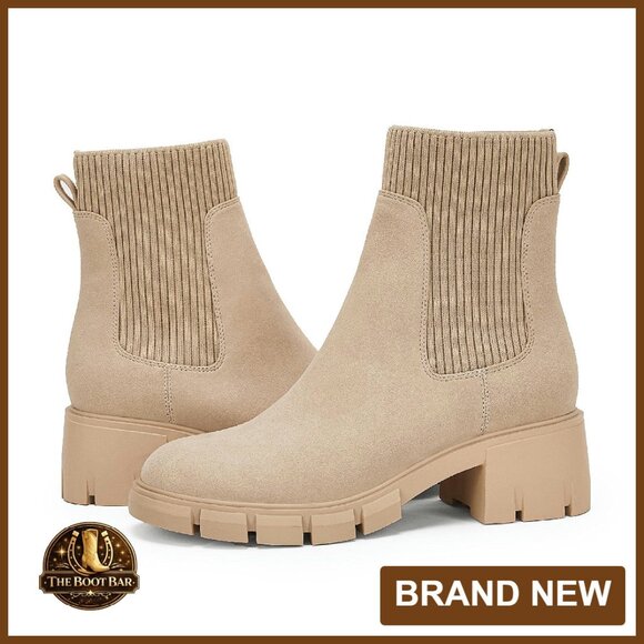 Shoes - Platform Ankle Boots Chunky Heel Lug Sole Elastic Chelsea Booties